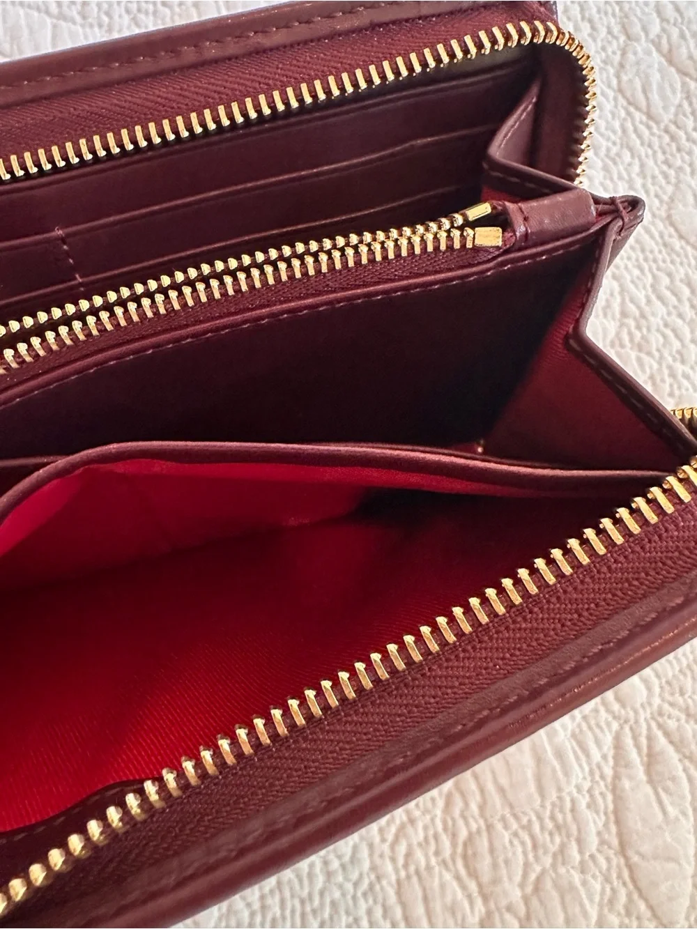 Hammitt Burgundy Leather Zip Wallet with Gold Studs